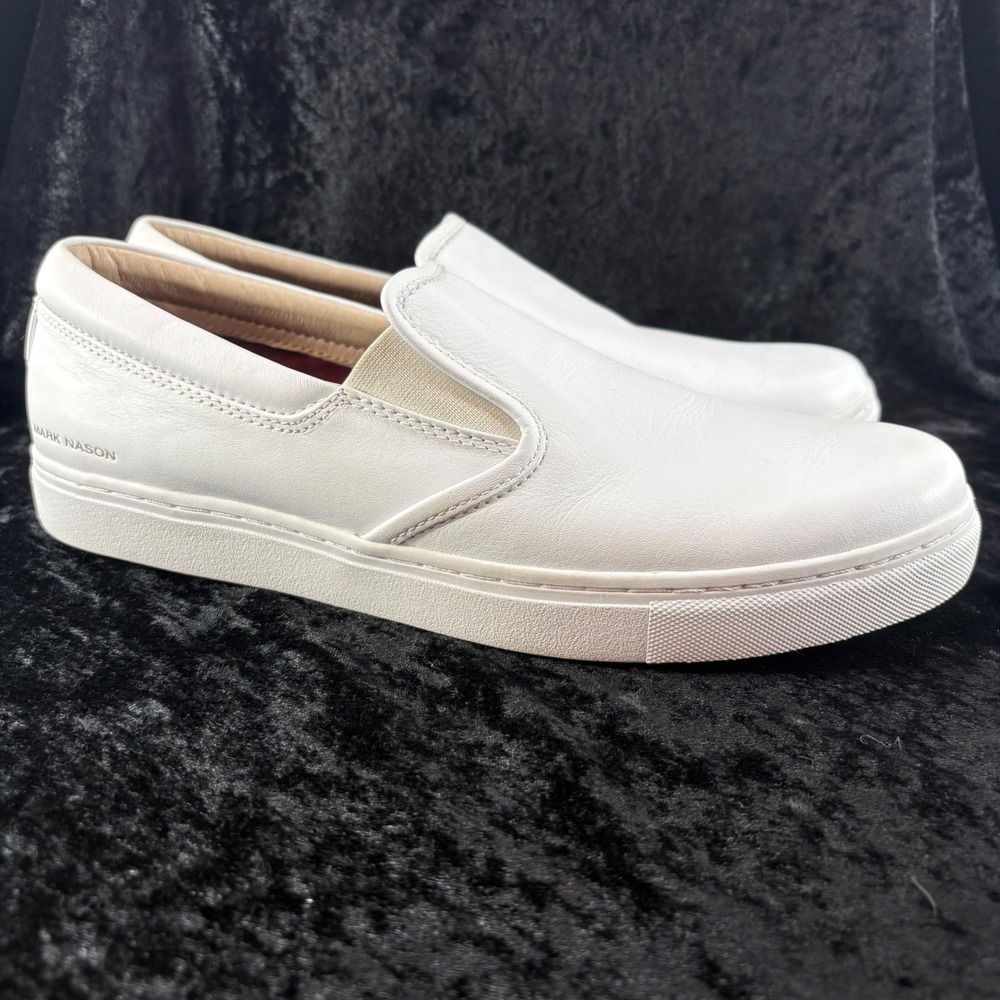 Mark‎ Nason Los Angeles Mens White Leather Slip On Sneakers SN 68509 Size 9.5